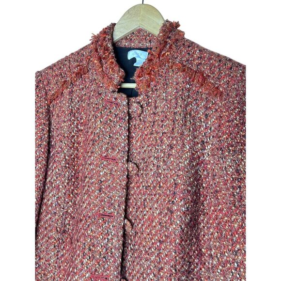 Chico's Tweed Jacket Womens Size 1 SARAIH Red Orange Button Front Lined‎ - Picture 5 of 11
